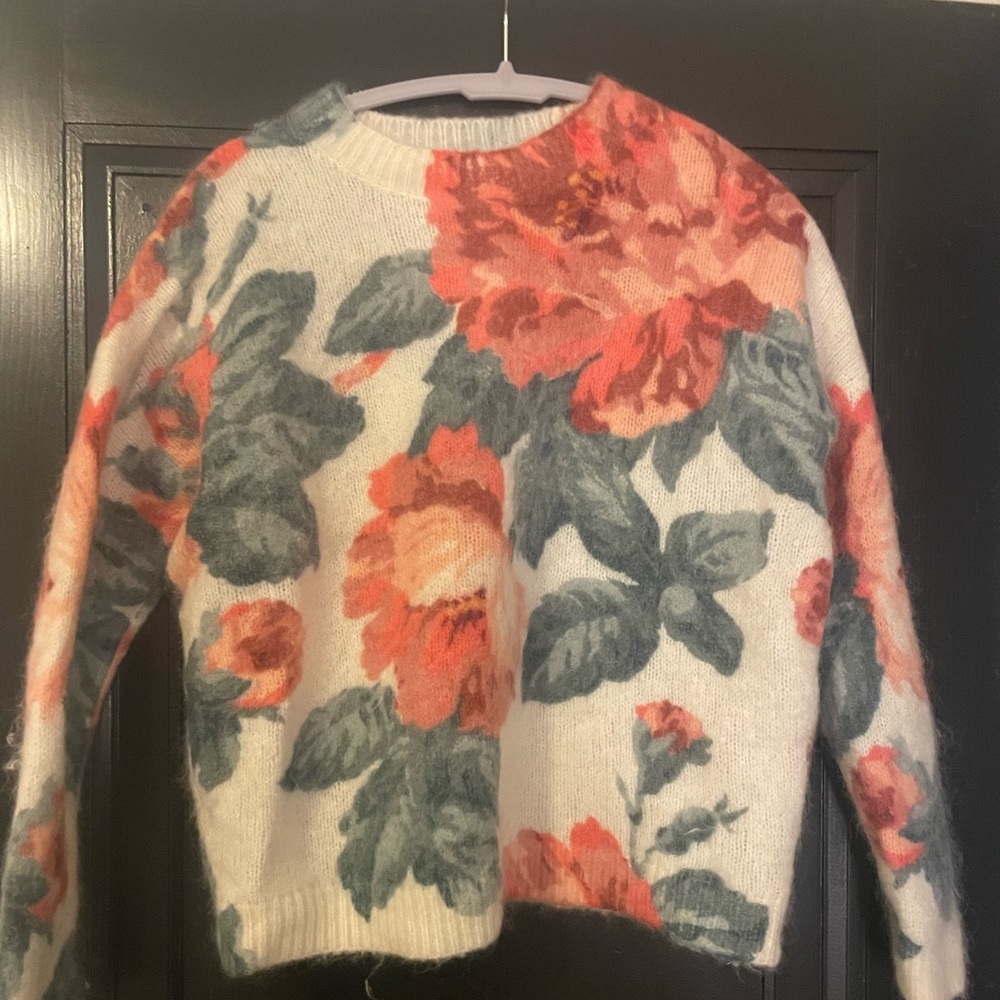 SEZANE Pull Brieu Rose Floral Sweater